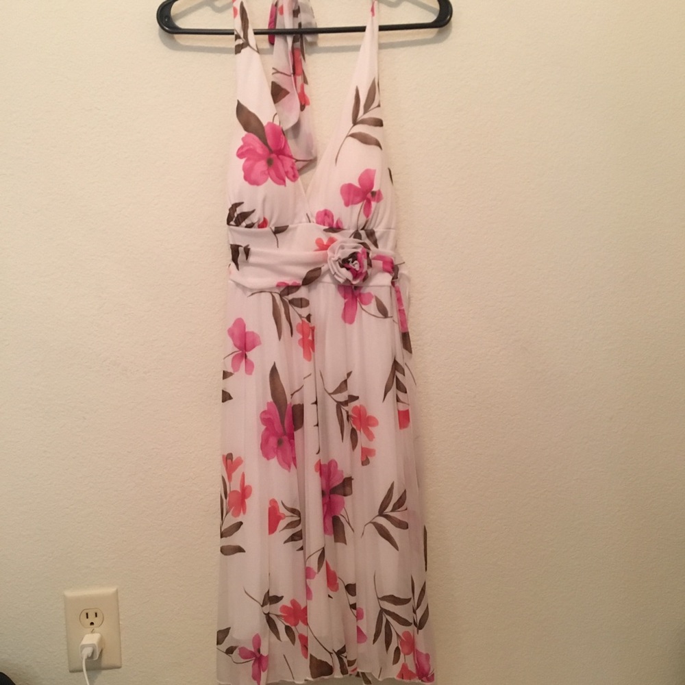 White Floral Halter Dress